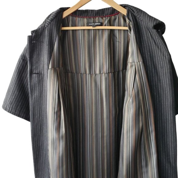 Mario Serrani wool blend black & gray pinstripe short sleeve cape coat sz 14 - Picture 8 of 9